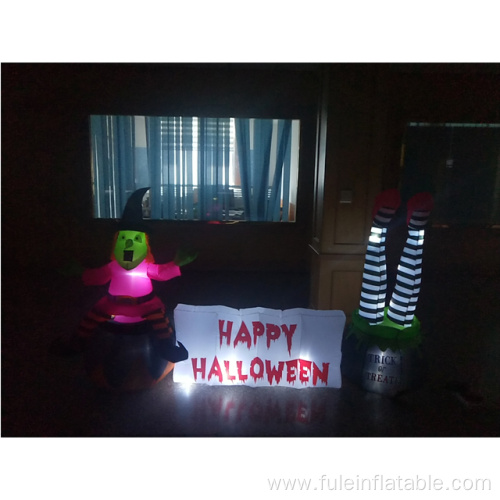Halloween inflatable Witch with Halloween Scene Decorations